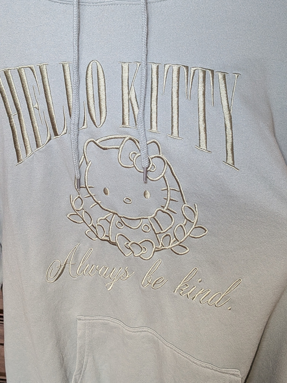 Hello Kitty Always Be Kind Hoodie 2XL Sage Green Embroidered Sanrio Sweatshirt - Picture 3 of 5